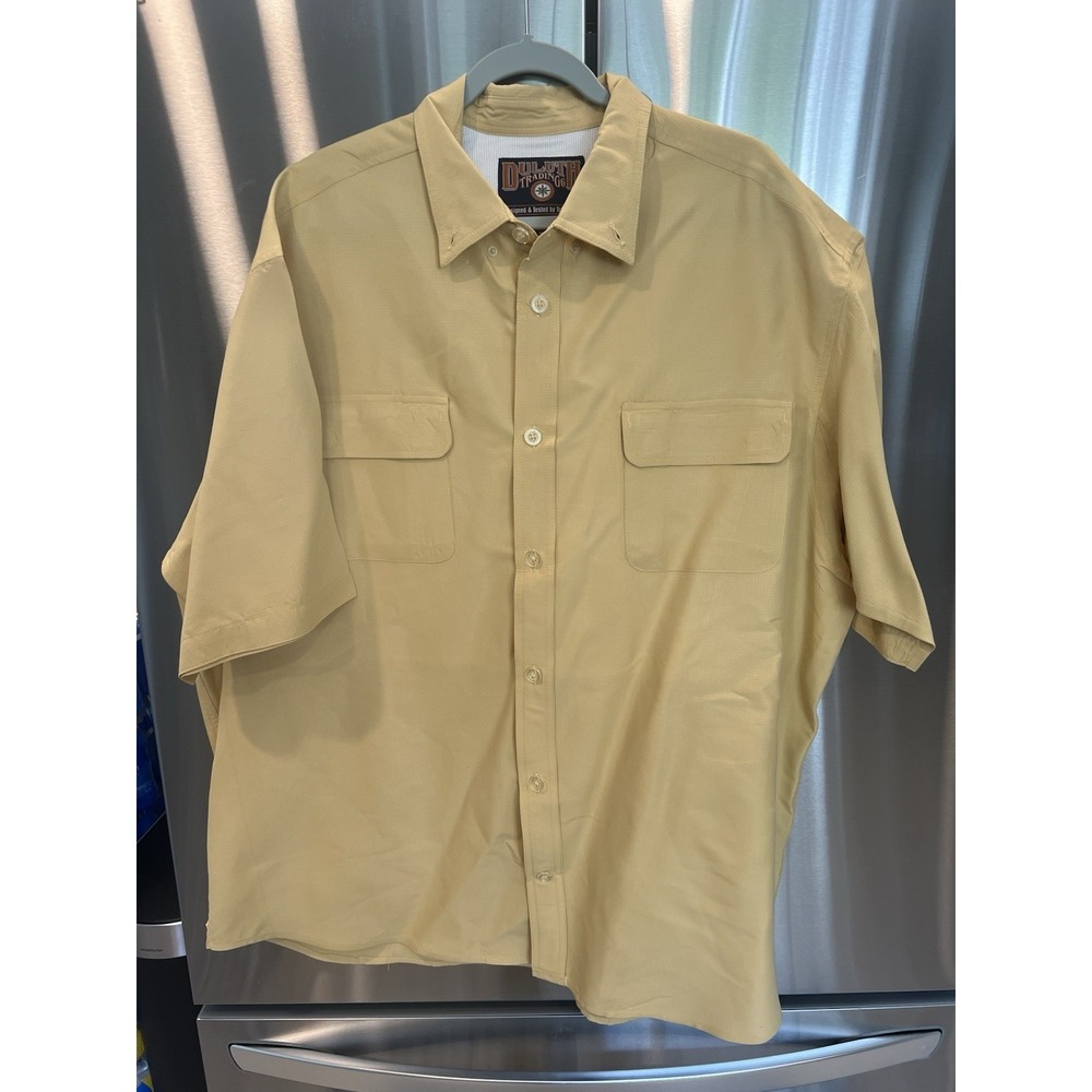 Duluth Trading Co Men's 2XL Yellow Short Sleeve Button Front Fishing Shirt Vent